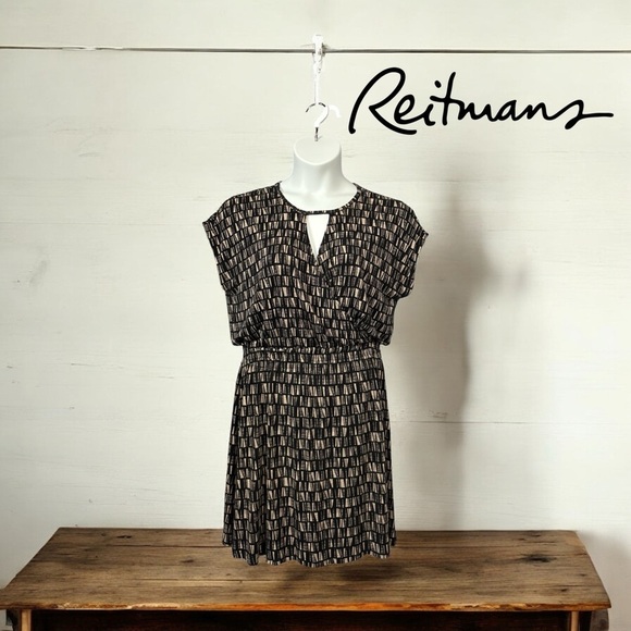 NWOT, Reitmans, Soft Patterned Knee-Length Dress, XL, Black & Beige - Picture 1 of 9